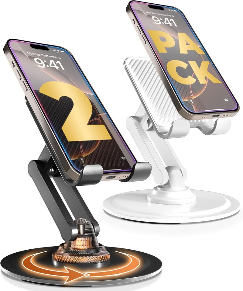 cooper 360° Stand, [Gift Family Pack], Rotating Cell Phone Stand for Desk, Cell Phone Holder for Desk, iPhone Stand Holder, Sturdy Metal Base, Fits Samsung, Android Smartphones, (Black White, 2-Pack) - Image 1